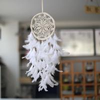 Fashion Dream Catcher, Feather, with Cotton Thread & Plastic Pearl & Iron, for home and office & hollow, white 