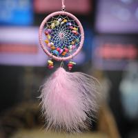 Fashion Dream Catcher, Feather, with Cotton Thread & Iron & Acrylic, for home and office & hollow, pink 
