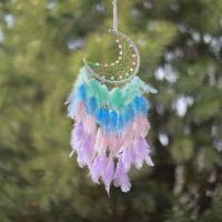 Fashion Dream Catcher, Feather, with Cotton Thread & Iron & Acrylic, Moon, for home and office & hollow, mixed colors 