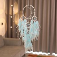 Fashion Dream Catcher, Feather, with Cotton Thread & Iron & Acrylic, for home and office & hollow, light blue 