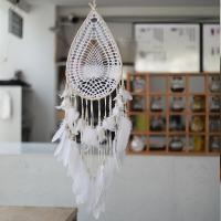 Fashion Dream Catcher, Feather, with Cotton Thread & Wood & Iron, for home and office & hollow, white 