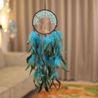 Fashion Dream Catcher, Feather, with Cotton Thread & Gemstone Chips & Wood & Iron, for home and office & hollow, mixed colors 