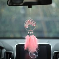 Fashion Dream Catcher, Feather, with Gemstone Chips & Iron & Zinc Alloy, plated, for home and office & hollow, pink 