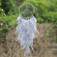 Fashion Dream Catcher, Feather, with Cotton Thread & Plastic & Iron, for home and office & hollow, grey 