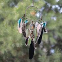 Fashion Dream Catcher, Feather, with Cotton Thread & Wood & Iron, for home and office & hollow, mixed colors 