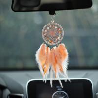 Fashion Dream Catcher, Feather, with Cotton Thread & Gemstone Chips & Iron, for home and office & hollow, orange 