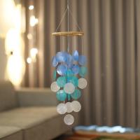 Hanging Ornaments, Shell, with Cotton Thread & Wood, Flat Round, for home and office, mixed colors 