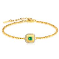 Cubic Zirconia Micro Pave Sterling Silver Bracelet, 925 Sterling Silver, with Emerald, with 1.97inch extender chain, 18K gold plated, fashion jewelry & micro pave cubic zirconia & for woman Approx 6.29 Inch 