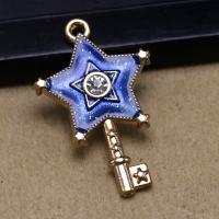 Zinc Alloy Enamel Pendants, Star, gold color plated, DIY & with rhinestone, blue 