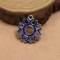 Zinc Alloy Enamel Pendants, Snowflake, antique silver color plated, DIY, blue 