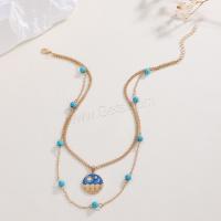 Zinklegierung Halskette, mit Türkis, plattiert, Doppelschicht & Modeschmuck & für Frau, Goldfarbe, Länge:ca. 41 cm, verkauft von PC