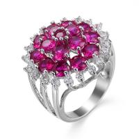 Zirkonia Messing Finger Ring, Blume, platiniert, verschiedene Größen vorhanden & Micro pave Zirkonia & für Frau, Größe:6-10, verkauft von PC