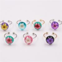 Resin Finger Ring, with Dried Flower & Brass, epoxy gel & for woman, mixed colors, resin length 12mm, US Ring 