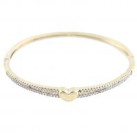 Brass Bangle, Heart, gold color plated, fashion jewelry & micro pave cubic zirconia & for woman, nickel, lead & cadmium free, Bracelet inner diameter about 