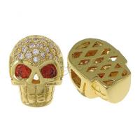 Cubic Zirconia Brass Beads, Skull, plated, DIY Approx 