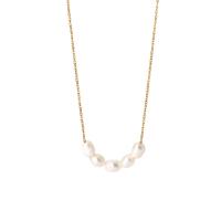 Natural Freshwater Pearl Necklace, 304 Stainless Steel, with Freshwater Pearl, with 1.97inch extender chain, 18K gold plated, fashion jewelry & for woman, golden, 4.9mm Approx 15.75 Inch 