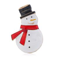 Christmas Jewelry Brooch , Zinc Alloy, Snowman, gold color plated, fashion jewelry & enamel, white 