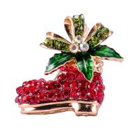 Christmas Jewelry Brooch , Zinc Alloy, Christmas Boot, gold color plated, Christmas Design & enamel & with rhinestone, red 