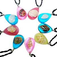 Resin Necklace, with Wax Cord, Teardrop, mixed pattern & Unisex, pendant size Approx 19.7 Inch 