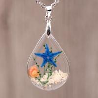 Resin Necklace, with Starfish & iron chain, Teardrop, epoxy gel, fashion jewelry & Unisex pendant size Approx 17.7 Inch 
