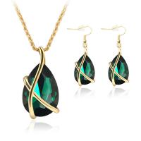 Fashion Zinc Alloy Jewelry Sets, earring & necklace, with Crystal, Teardrop, gold color plated, 2 pieces & fashion jewelry & for woman Approx 16 Inch [