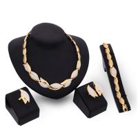 Fashion Zinc Alloy Jewelry Sets, finger ring & bracelet & earring & necklace, gold color plated, 4 pieces & for woman & with rhinestone, US Ring [