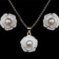 Brass Freshwater Pearl Jewelry Sets, with Brass, Flower, fashion jewelry & for woman Approx 45 cm 
