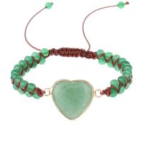 Aventurine Bracelets, Green Aventurine, with Knot Cord & Brass, Heart, gold color plated, Adjustable & fashion jewelry & Unisex, green Approx 16 cm 
