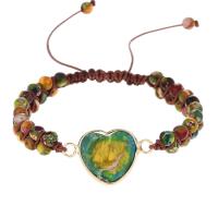 Impression Jasper, with Knot Cord & Brass, Heart, gold color plated, Adjustable & fashion jewelry & Unisex, mixed colors Approx 16 cm 