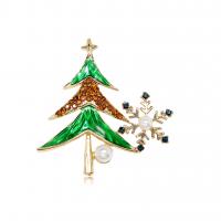 Christmas Jewelry Brooch , Zinc Alloy, with Plastic Pearl, Christmas Tree, KC gold color plated, Christmas Design & Unisex & enamel & with rhinestone 