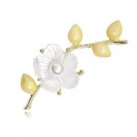 Zinc Alloy Jewelry Brooch, with Plastic Pearl, Plum Blossom, plated, fashion jewelry & for woman & enamel 