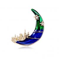 Zinc Alloy Jewelry Brooch, Moon, KC gold color plated, for woman & enamel & with rhinestone 