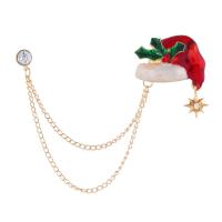Christmas Jewelry Brooch , Zinc Alloy, Christmas Hat, gold color plated, fashion jewelry & enamel & with rhinestone, red 