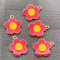 Zinc Alloy Enamel Pendants, Flower, gold color plated, DIY, red 