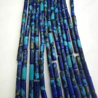 Eindruck Jaspis Perlen, Impression Jaspis, Zylinder, DIY, blau, 4x13mm, Länge:ca. 38 cm, verkauft von Strang
