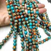 Eindruck Jaspis Perlen, Impression Jaspis, rund, DIY & verschiedene Größen vorhanden, blau, Länge:ca. 38 cm, verkauft von Strang