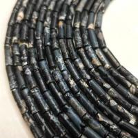 Eindruck Jaspis Perlen, Impression Jaspis, Zylinder, DIY, schwarz, 4x13mm, Länge:ca. 38 cm, verkauft von Strang[