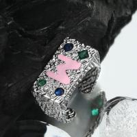 Zircon pavent l'anneau en laiton de doigt, avec Autocollant époxyde & zircon cubique, bijoux de mode & pour femme .12cm, Vendu par PC[