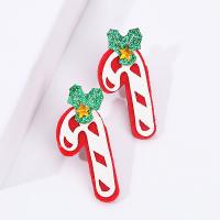 Christmas Earrings, PU Leather, with Felt, Christmas Candy Cane, Christmas Design & fashion jewelry & for woman 