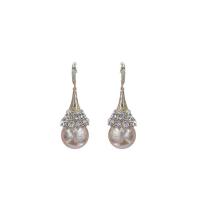 Plastic Pearl Zinc Alloy Earring, with Plastic Pearl, gold color plated, for woman & with rhinestone 40mm 