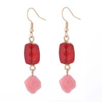 Gemstone Drop Earring, Pink Aventurine, with Resin & Brass, 18K gold plated, fashion jewelry & for woman & faceted, mixed colors, The earring length is about 15-80mm [