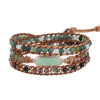 Wrap Bracelets, Peridot Stone, with Rhodonite & leather cord & Agate & Brass & Zinc Alloy, plated, fashion jewelry & multilayer & Unisex, mixed colors Approx 51 cm [