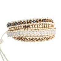 Wrap Bracelets, Natural Stone, with Wax Cord & Crystal & Brass, Round, gold color plated, fashion jewelry & multilayer & Unisex, mixed colors Approx 85 cm [