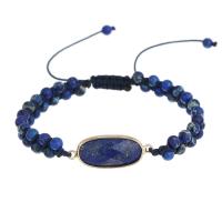 Naturelle Lapis Lazuli Bracelet, avec Cordon de noeud & Jaspe d'impression & laiton, ovale plat, Placage de couleur d'or, Réglable & bijoux de mode & unisexe, bleu, Vendu par PC[
