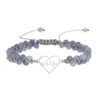Quartz Bracelets, Charoite, with Knot Cord & 304 Stainless Steel, Heart, Adjustable & fashion jewelry & Unisex & hollow, light purple 