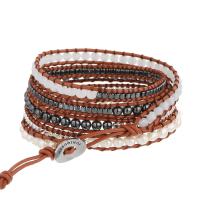 Wrap Bracelets, Hematite, with Wax Cord & Freshwater Pearl & Crystal & Zinc Alloy, Round, silver color plated, fashion jewelry & multilayer & Unisex, mixed colors Approx 85 cm [