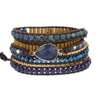 Wrap Bracelets, Lava, with Lapis Lazuli & leather cord & Hematite & Crystal & Brass & Zinc Alloy, Teardrop, plated, fashion jewelry & multilayer & Unisex, mixed colors Approx 85 cm 