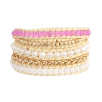 Wrap Bracelets, Natural Stone, with Wax Cord & Freshwater Pearl & Brass & Zinc Alloy, Round, plated, fashion jewelry & multilayer & Unisex, mixed colors Approx 85 cm [