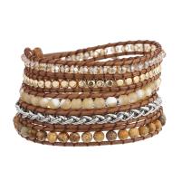 Wrap Bracelets, Picture Jasper, with Wax Cord & Shell & Crystal & Brass & Zinc Alloy, Round, plated, fashion jewelry & multilayer & Unisex, mixed colors Approx 85 cm [