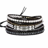Wrap Bracelets, Hematite, with Natural Stone & leather cord & Brass & Zinc Alloy, Round, plated, fashion jewelry & multilayer & Unisex, mixed colors Approx 85 cm [